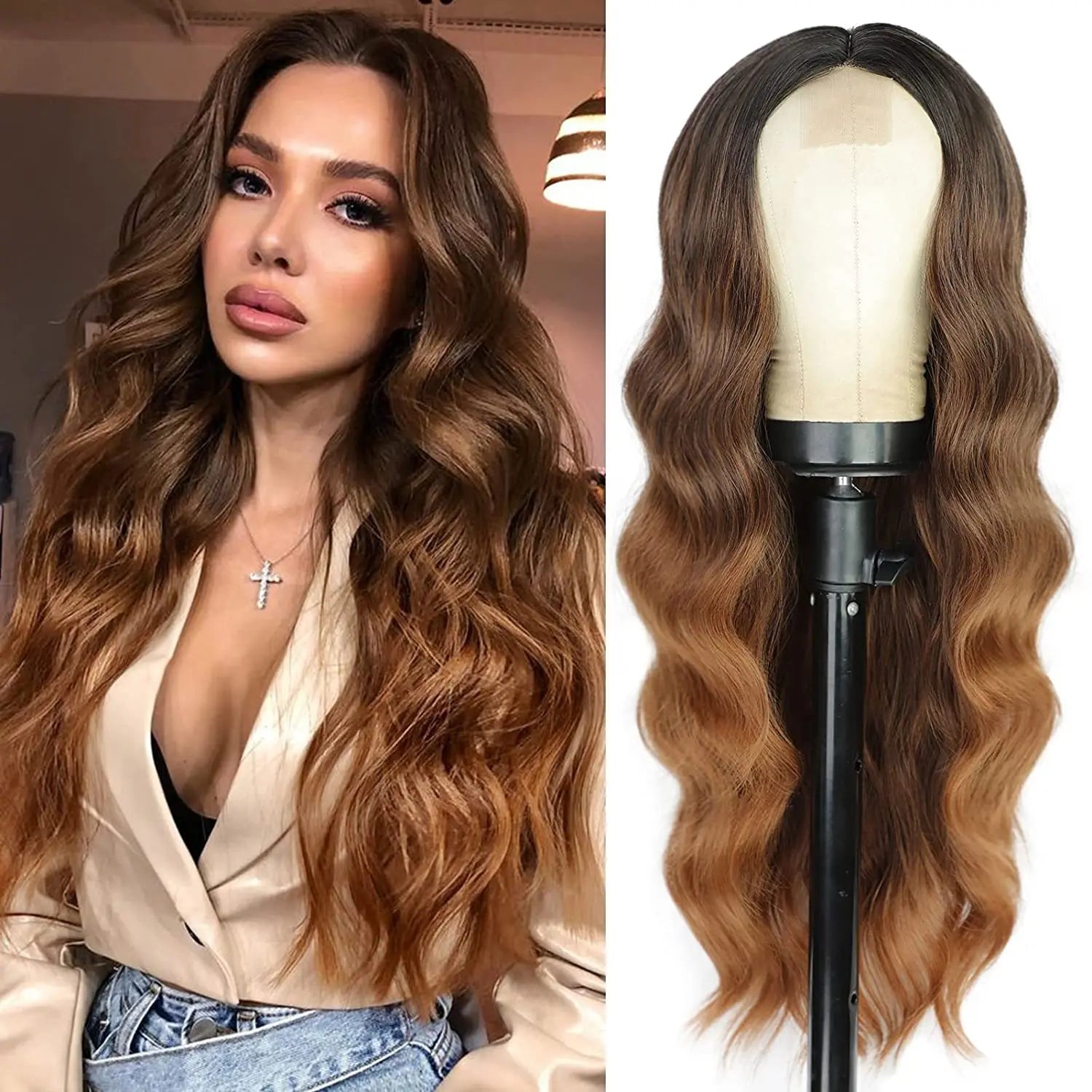 Long Lace Ombre Blonde Wavy Wig