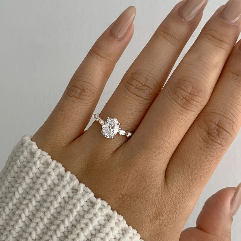 Silver Oval Ring Exquisite Zircon Stones